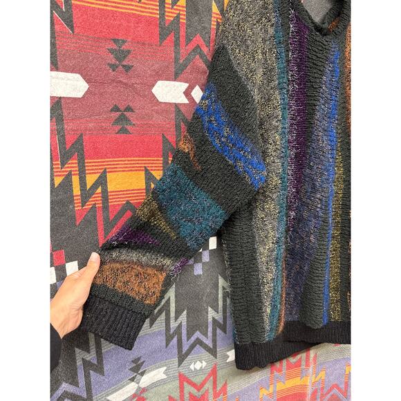 Retro 80s Oversized XXL Rainbow Cosby Sweater Shimmer Glitter Holiday Wool Blend - Picture 2 of 6